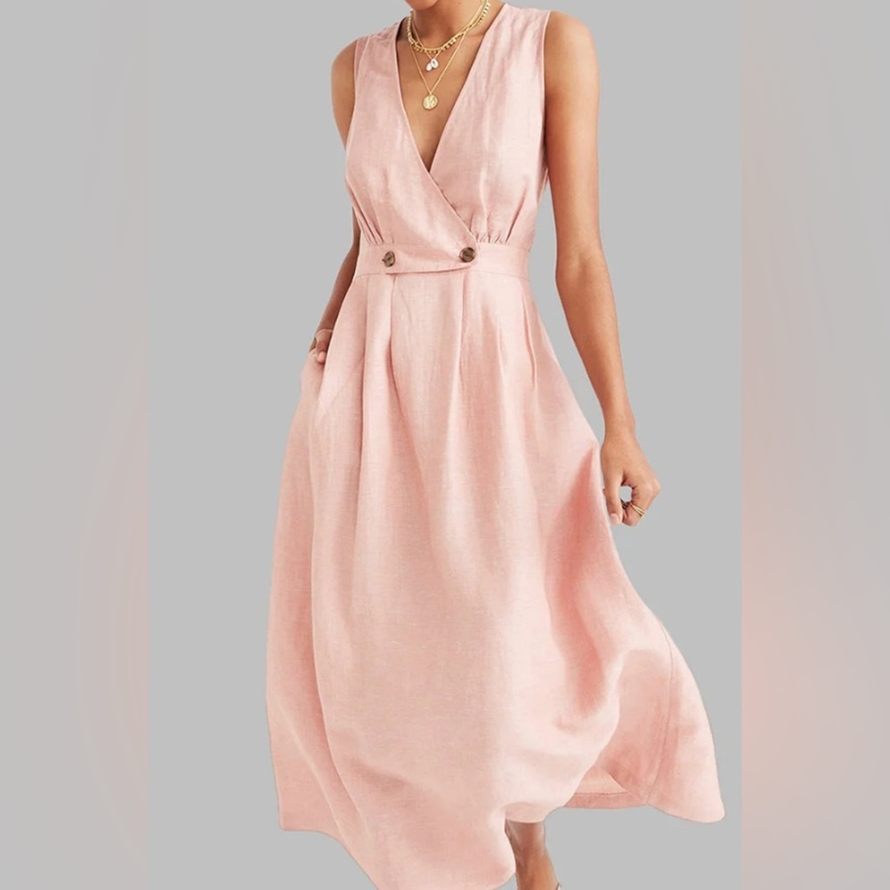 Madewell Pink Linen blend Summer MIDI Dress